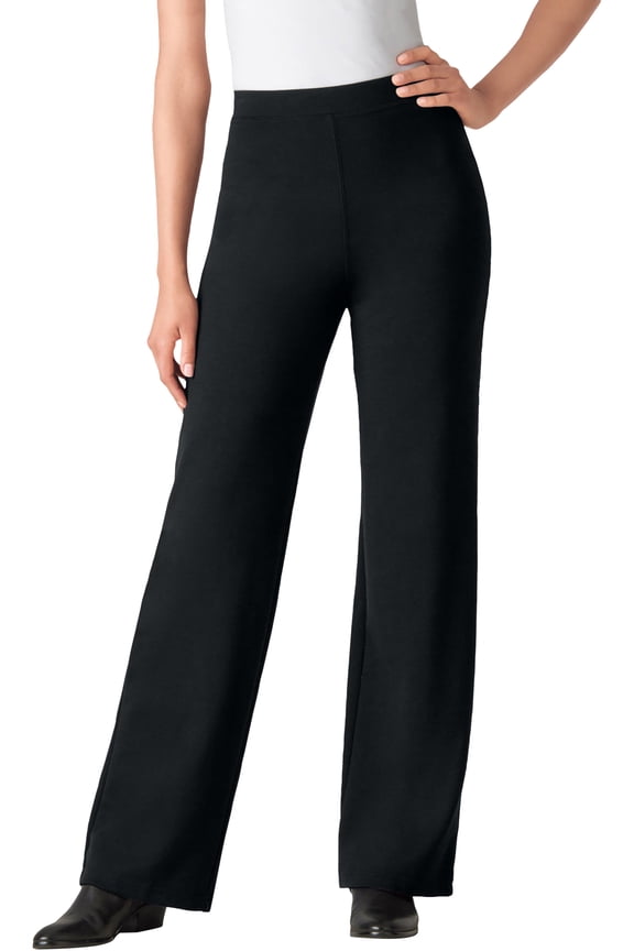 Plus Size Stretch Ponte Knit Pull-On Wide-Leg Pants