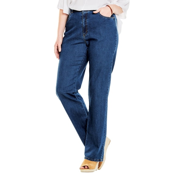 Woman Within Plus Size Stretch Denim Wide-Leg Five-Pocket Jeans