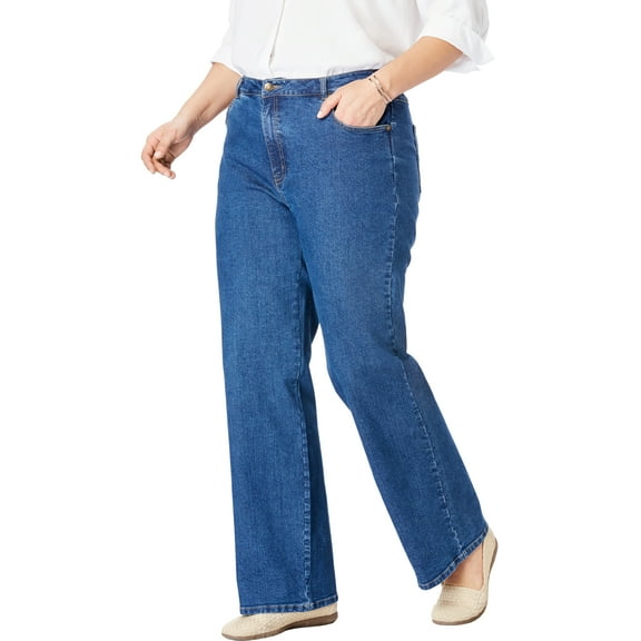 Woman Within Plus Size Stretch Denim Wide-Leg Five-Pocket Jeans