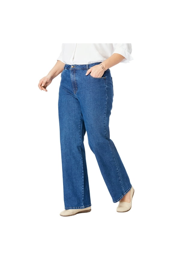 Plus Size Stretch Denim Wide-Leg Five-Pocket Jeans