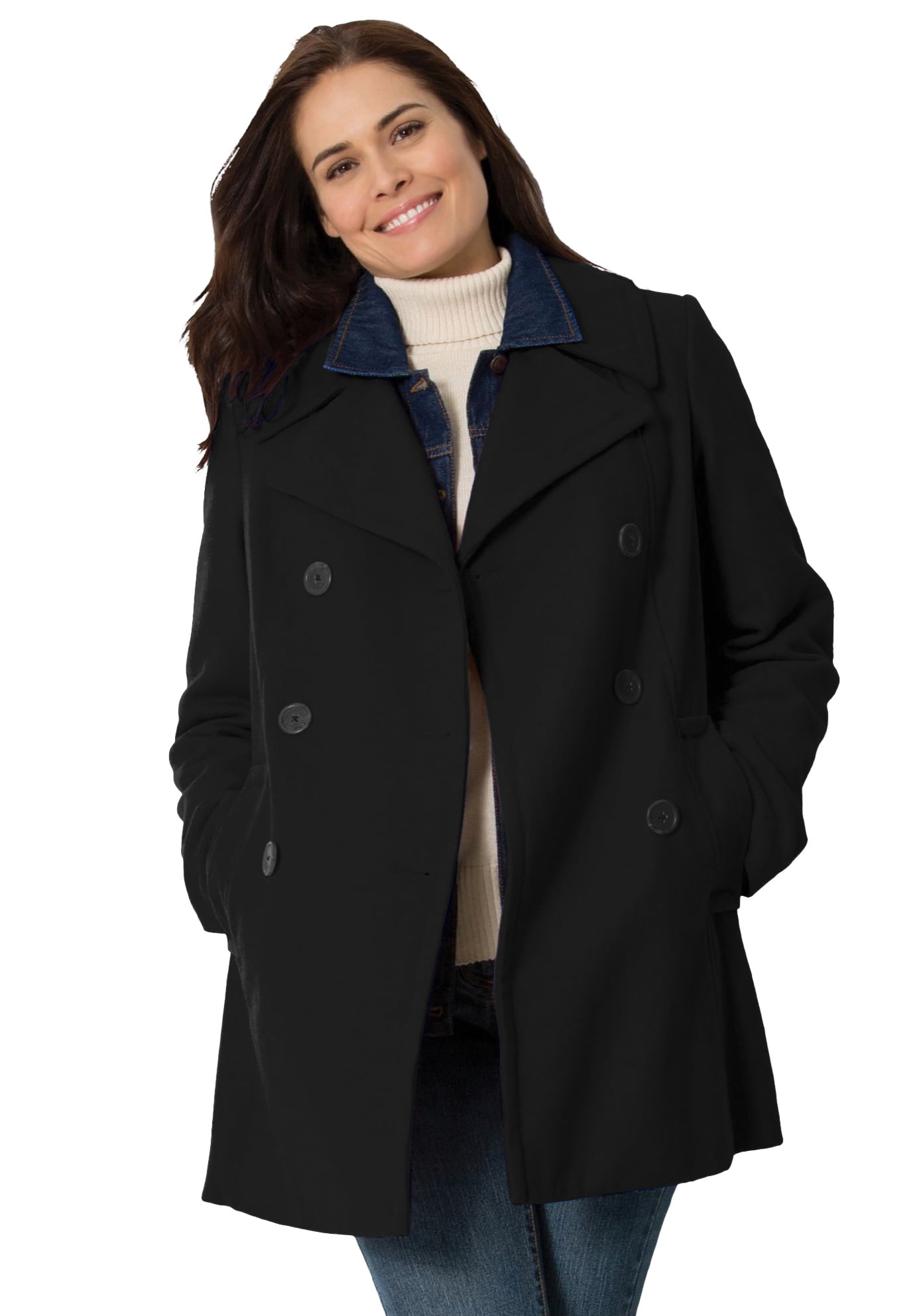 Woman Within Women s Plus Size Wool Blend Double Breasted Peacoat