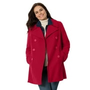 Woman Within Women's Plus Size Wool-Blend Double-Breasted Peacoat Peacoat