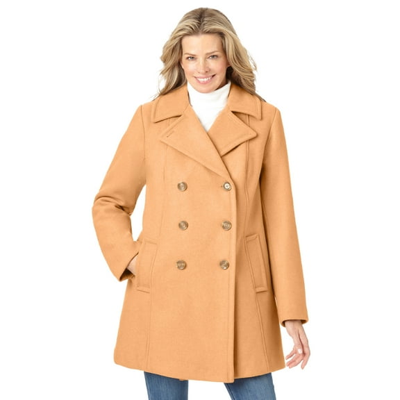 Woman Within Plus Size Wool-Blend Double-Breasted Peacoat