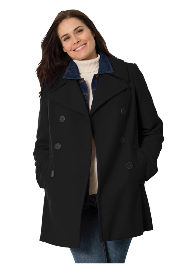 Plus Size Wool-Blend Double-Breasted Peacoat