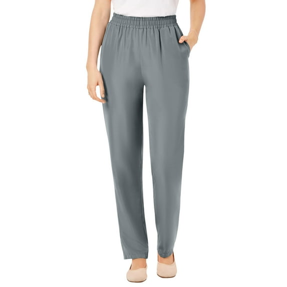 Woman Within Plus Size Woven Hassle-Free Pull-On Pants