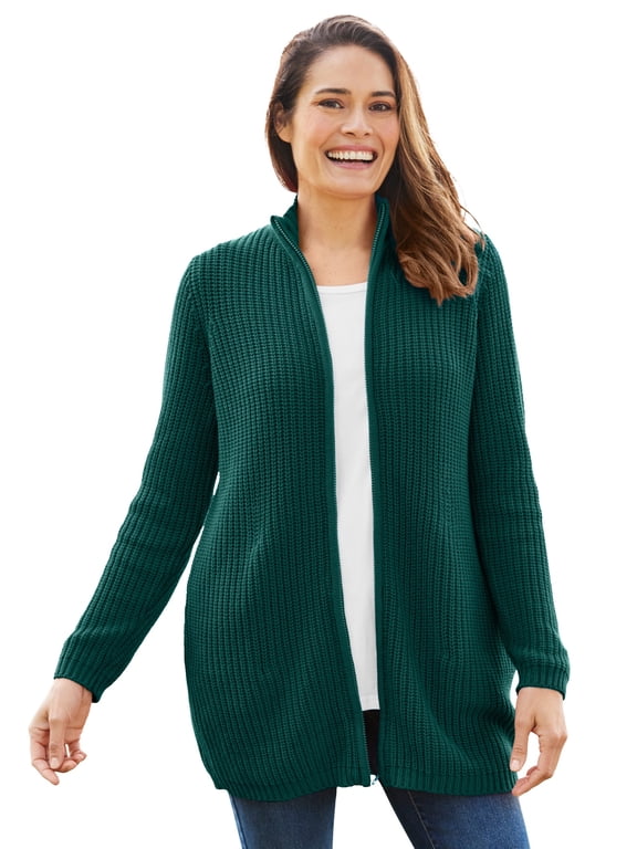 Plus Size Zip Front Shaker Cardigan Sweater