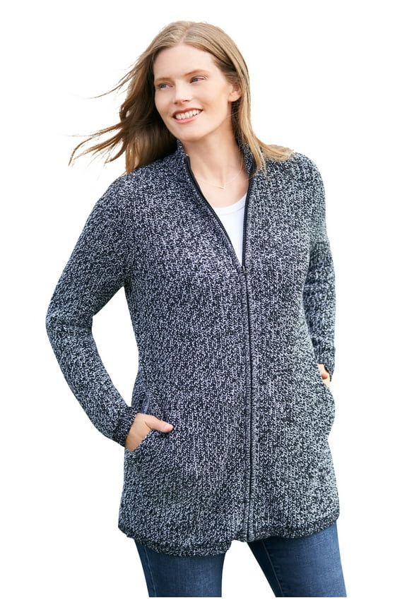 Plus Size Zip Front Shaker Cardigan Sweater