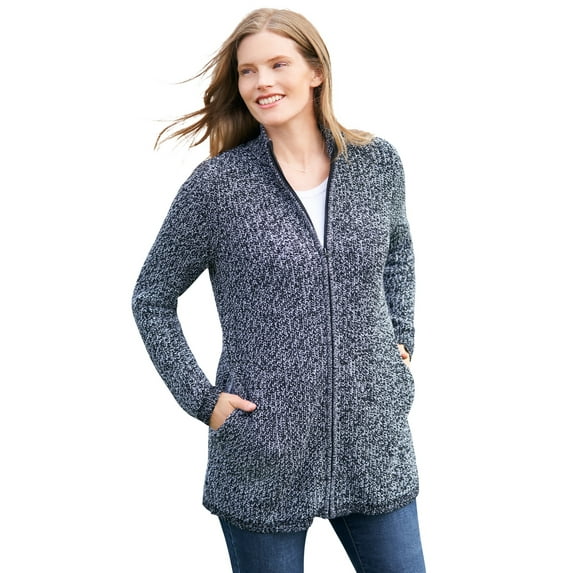 Woman Within Plus Size Zip Front Shaker Cardigan Sweater