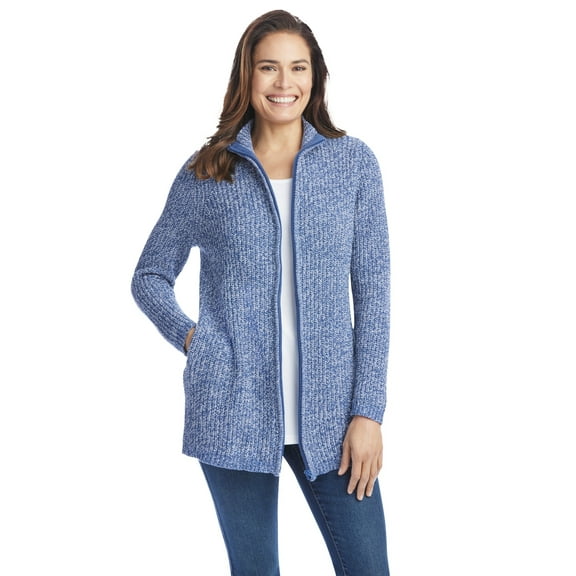 Woman Within Plus Size Zip Front Shaker Cardigan Sweater