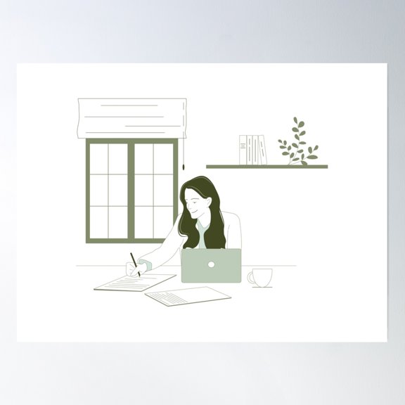 Woman Working On Laptop Poster Wall Art, Modern Wall Decor, 16x24 UNFRAMED
