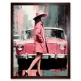 thumbnail image 1 of Woman and Classic Car Retro Pink Aesthetic Art Print Framed Poster Wall Decor 12x16 inch, 1 of 5