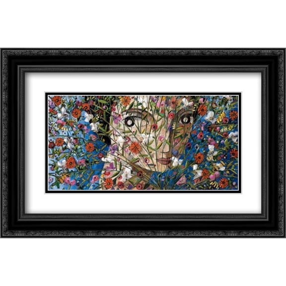 Woman and Flowers 2x Matted 24x16 Black Ornate Framed Art Print by Lourenco, Didier