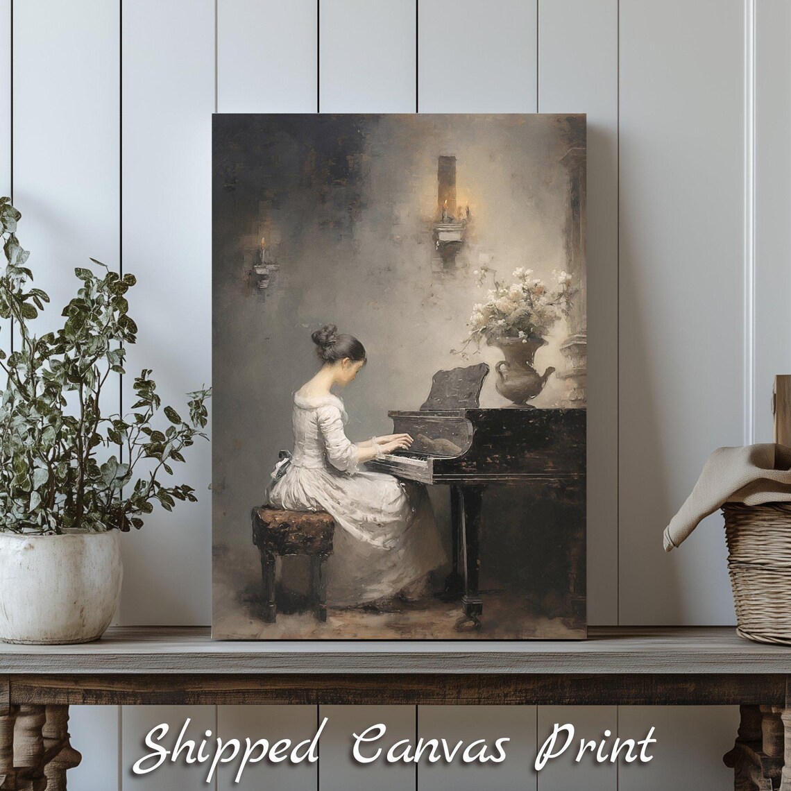 Woman at Piano Print Poster Vintage Victorian Music Room Wall Art, Size ...