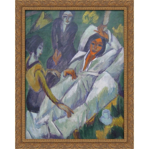Woman at Tea Time Sick Woman 28x36 Large Gold Ornate Wood Framed Canvas Art by Ernst Ludwig Kirchner