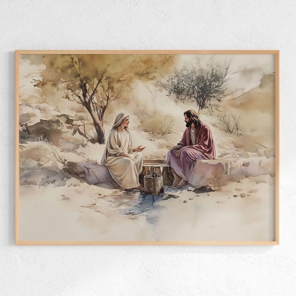 Woman at The Well Print, Samaritan Woman at The Well , John 4:4-42 , Christ Bible Verse Poster, Bible Scripture Wall Art Unframed Paper Print