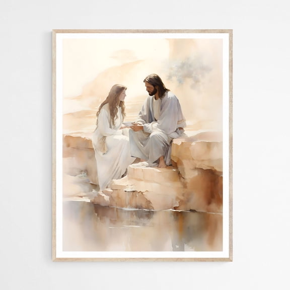 Woman at the Well John 4 Samaritan Woman Modern Jesus Wall Art Bible Decor, Unframed Paper Poster 8x10in