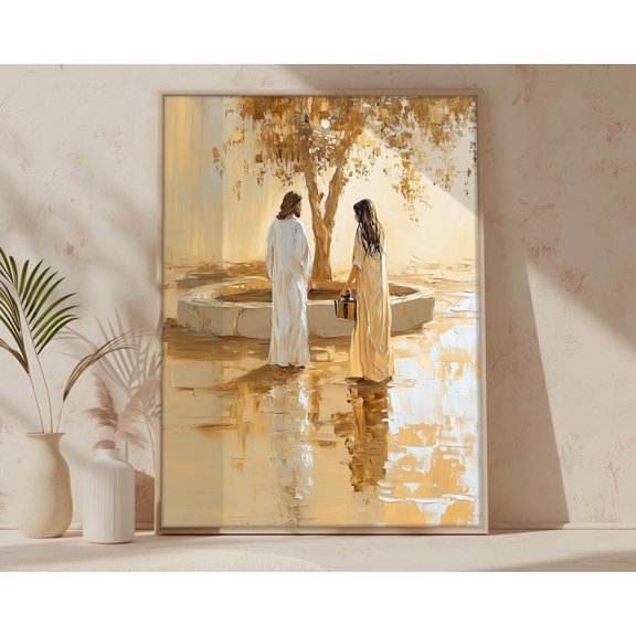 Woman at the Well Samaritan Woman Jesus Wall Art Modern Christian Poster, Unframed Paper Poster 8x10in