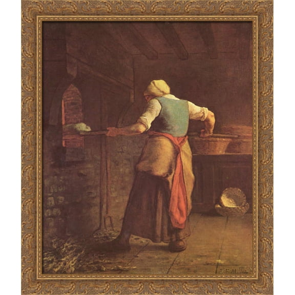 Woman baking bread 28x32 Large Gold Ornate Wood Framed Canvas Art by Jean-Francois Millet