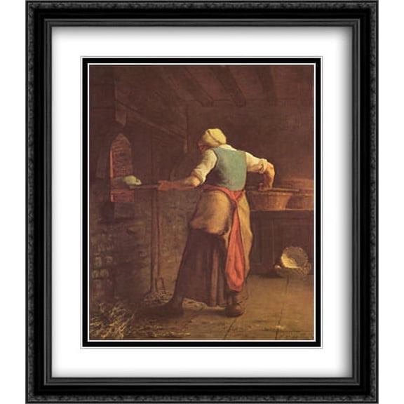 Woman baking bread 2x Matted 28x32 Large Black Ornate Framed Art Print by Millet, Jean-Francois