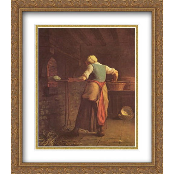 Woman baking bread 2x Matted 28x32 Large Gold Ornate Framed Art Print by Millet, Jean-Francois