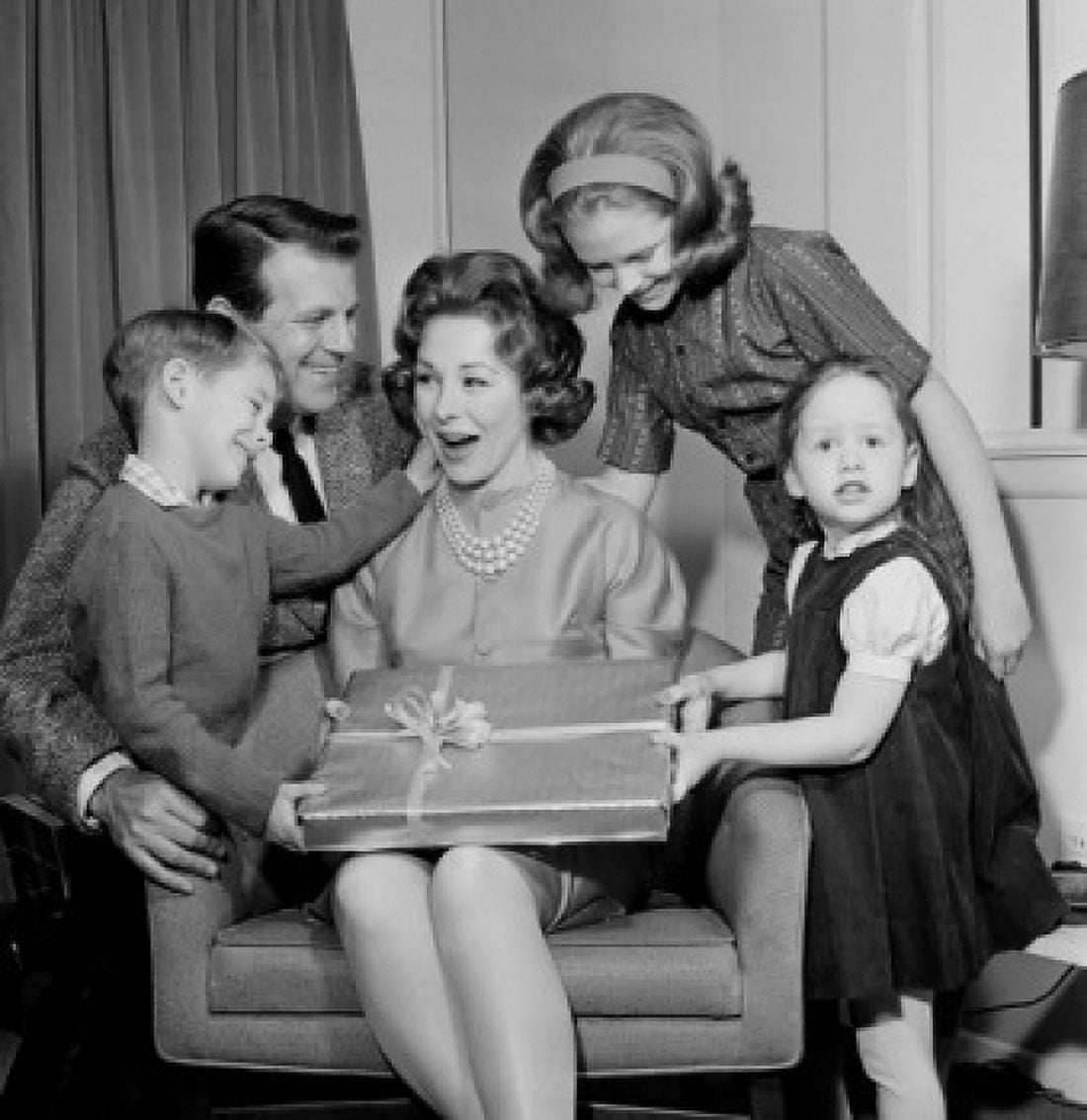Woman celebrating birthday with daughters and son Canvas Art - (18 x 24)