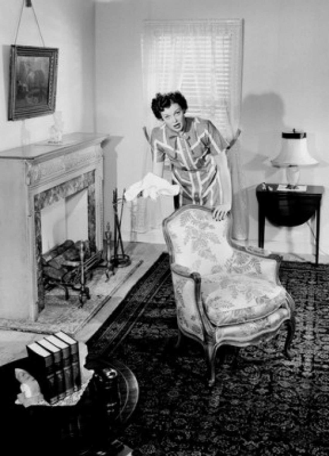 Woman dusting living room Canvas Art -  (18 x 24)