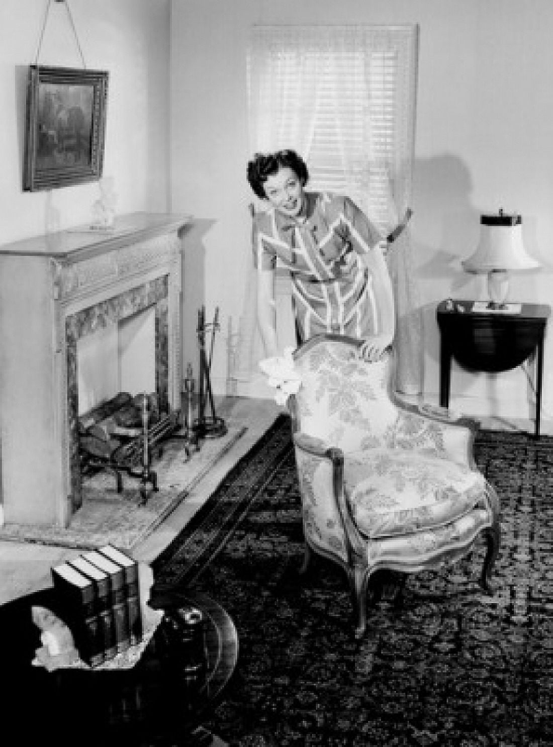 Woman dusting living room Canvas Art -  (24 x 36)