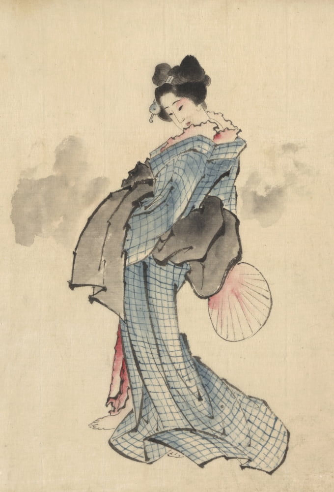 Woman full-length portrait c1830-50 Canvas Art - Hokusai Katsushika (18 x 24)