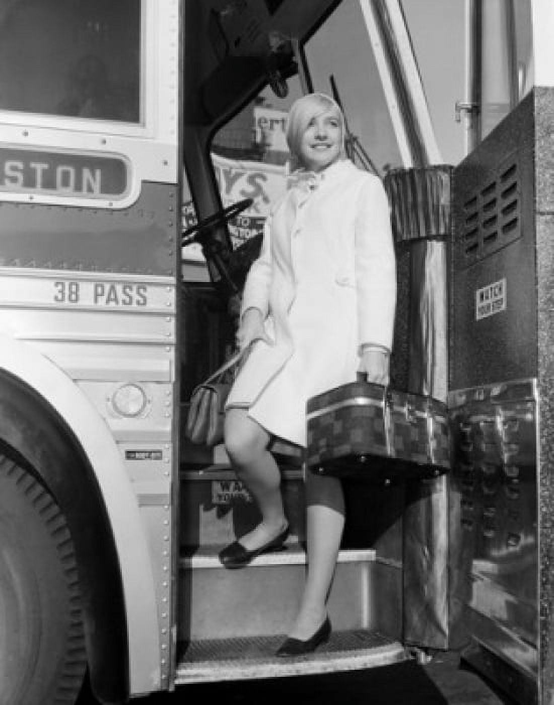 Woman going out from bus Canvas Art - (24 x 36)