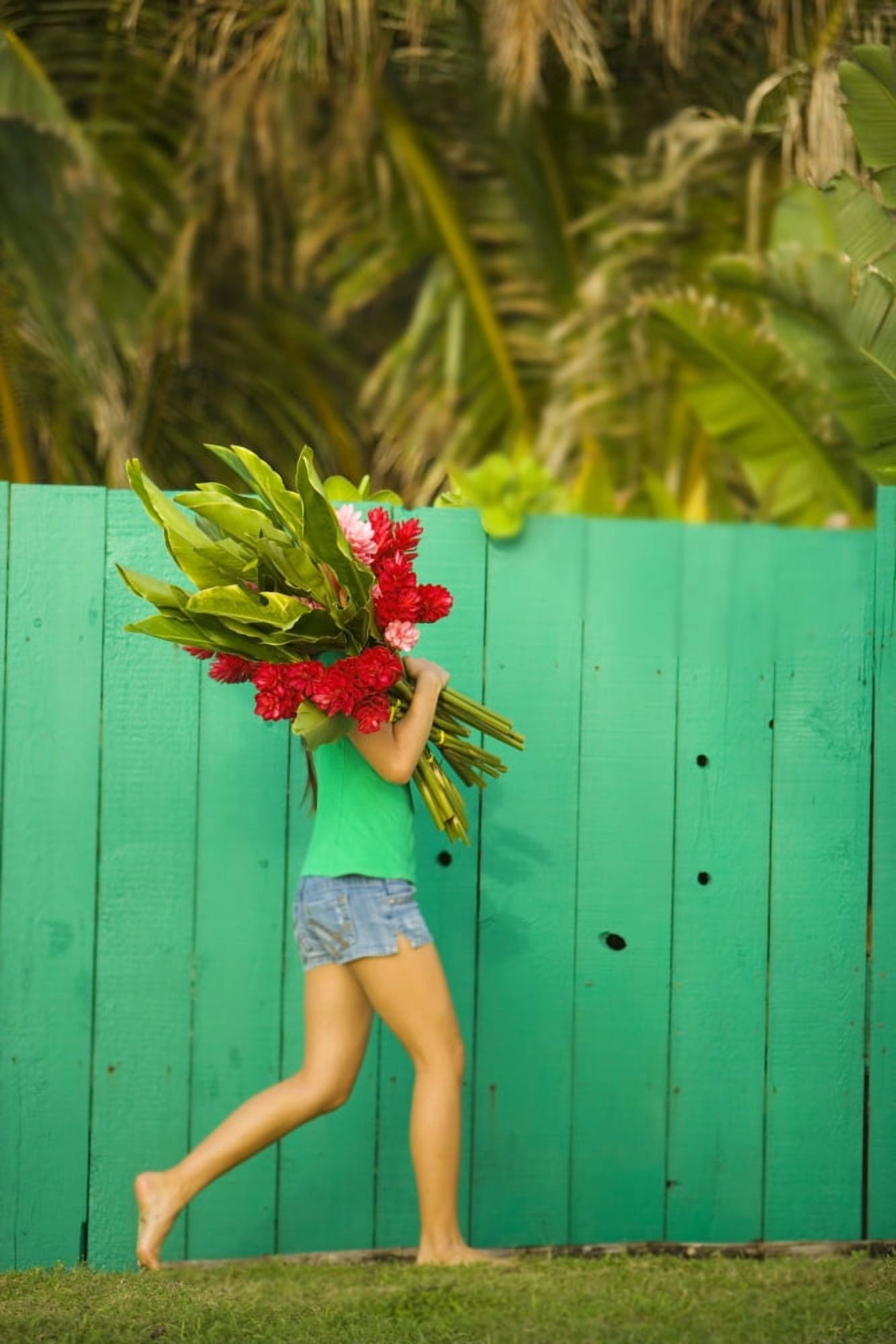 Woman holding red and pink ginger flowers Canvas Art - Dana Edmunds Design Pics (12 x 18)