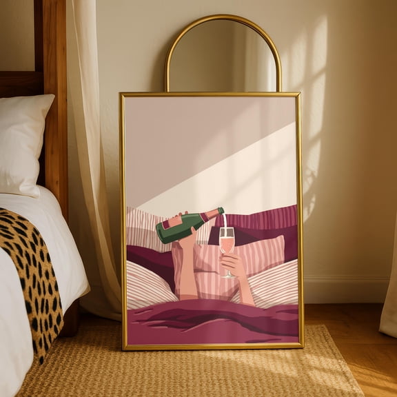 Woman in Bed Print, Burgundy Wine Poster, Bedroom Art Physical Wall Art , Poster Print Only