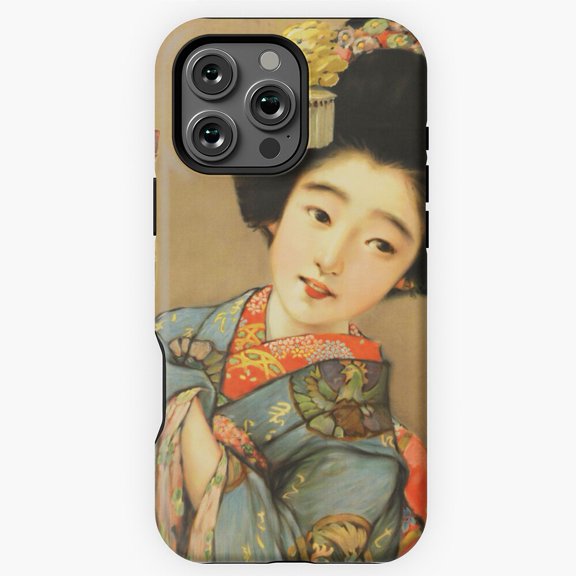 Woman in Blue Kimono Japan Sake Ad Phone Case for iPhone 16 15 14 13 12 11 Pro Max