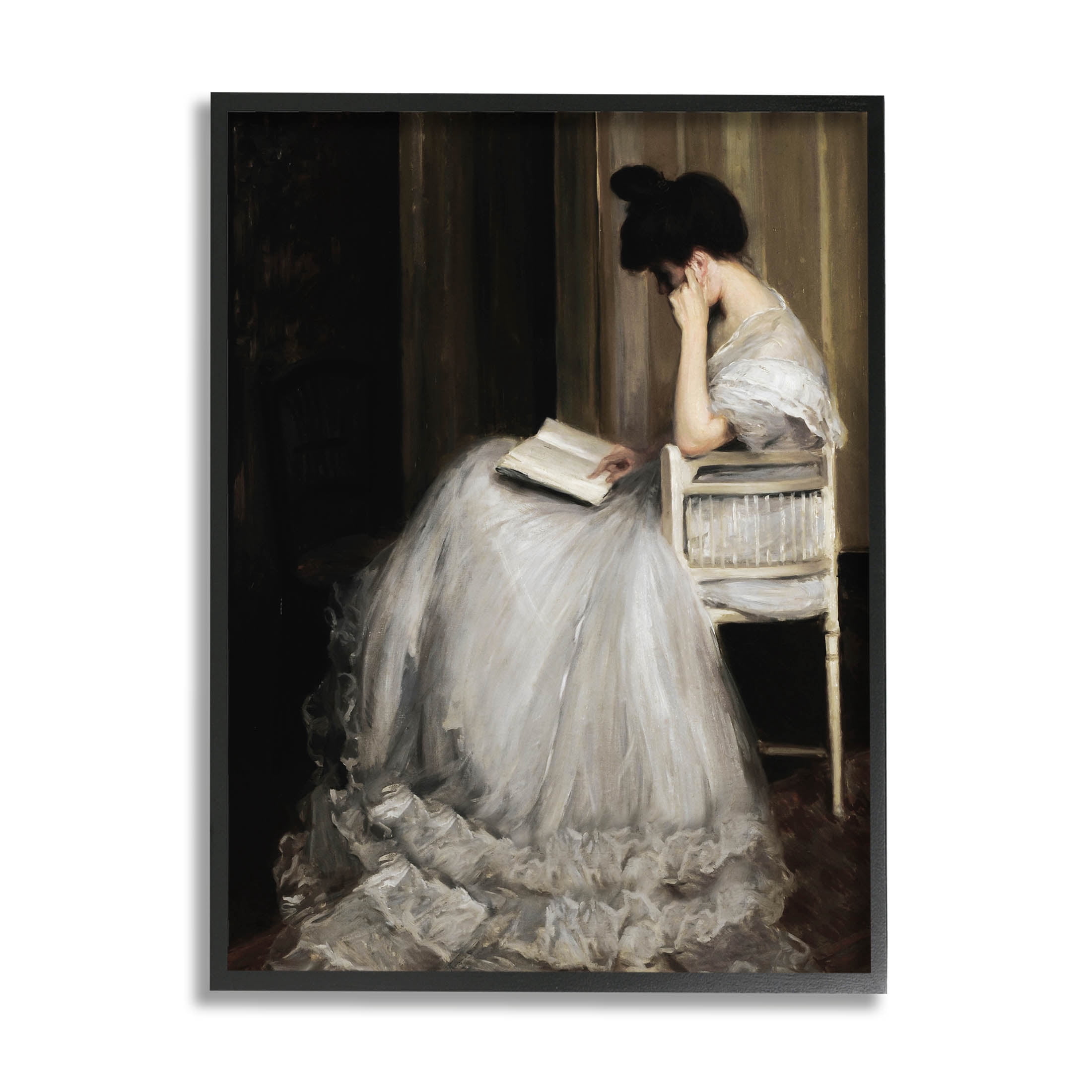 Woman in Gown Reading Portrait Typography Painting Black Framed Art Print Wall Art
