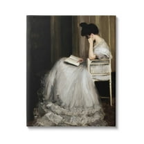 Woman in Gown Reading Portrait Typography Painting Gallery Wrapped Canvas Print Wall Art