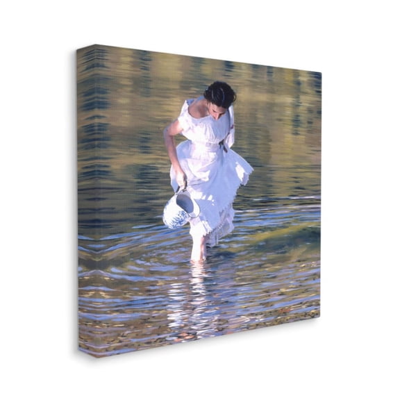 Woman in Stream Country Pitcher Realistic Painting Novelty Gallery-Wrapped Canvas Print Wall Art, 17x17