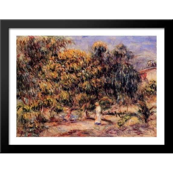Woman in White in the Garden at Colettes 38x28 Large Black Wood Framed Print Art by Pierre Auguste Renoir