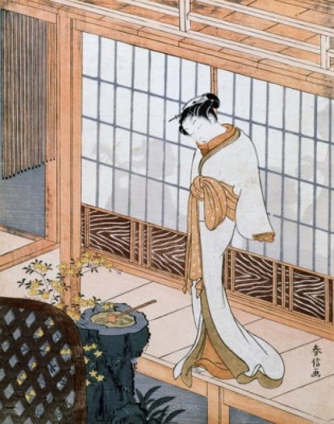 Woman in Winter Coat Suzuki Harunobu (1725-1770Japanese) Woodblock print Guimet Paris Canvas Art - Suzuki Harunobu (18 x 24)