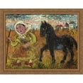 thumbnail image 1 of Woman in Yellow Dress with Black Horse 34x28 Large Gold Ornate Wood Framed Canvas Art by David Burliuk, 1 of 2