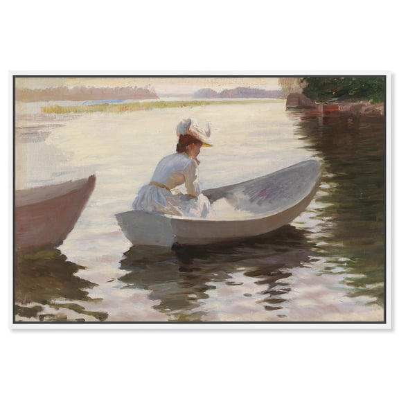 Woman in a Rowing Boat by Albert Edelfelt Canvas Classic Female Portraits by Art Remedy, White Frame, 36" x 24"