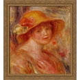 thumbnail image 1 of Woman in a Straw Hat 28x32 Large Gold Ornate Wood Framed Canvas Art by Pierre Auguste Renoir, 1 of 2