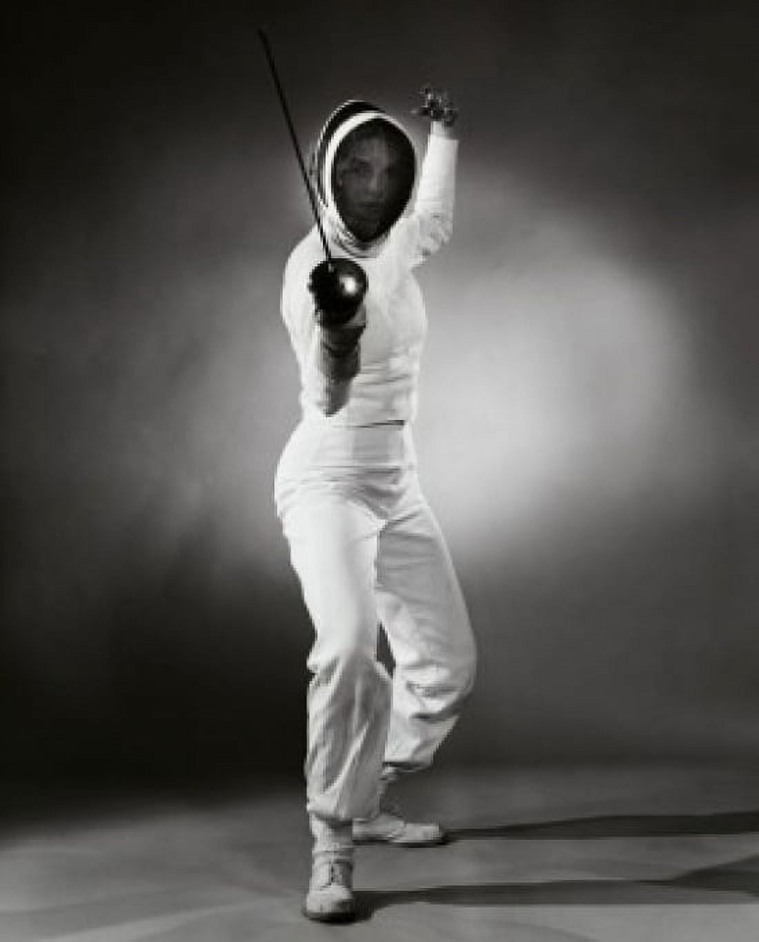 Woman in a fencing uniform Canvas Art - (24 x 36)