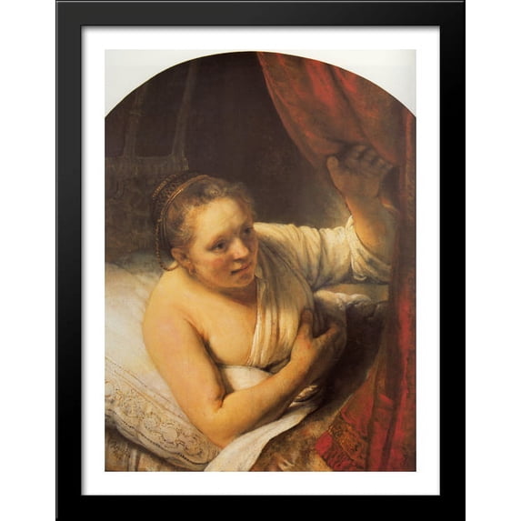 Woman in bed 28x36 Large Black Wood Framed Print Art by Rembrandt
