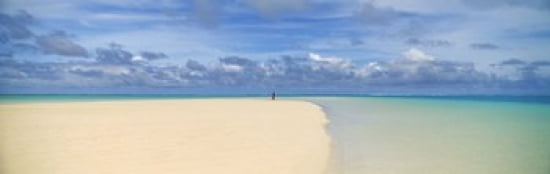 Woman in distance on sandbar Aitutaki Cook Islands Canvas Art - Panoramic Images (36 x 12)