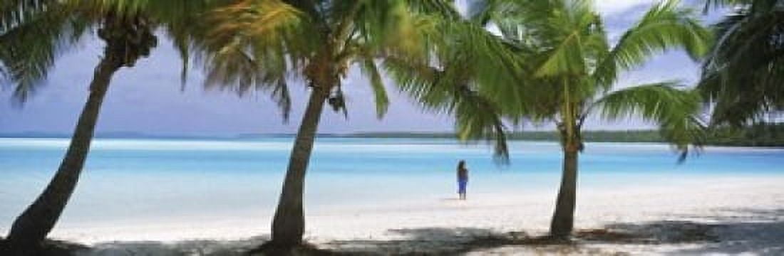 Woman in sarong on the beach One Foot Island Aitutaki Cook Islands Canvas Art - Panoramic Images (18 x 6)
