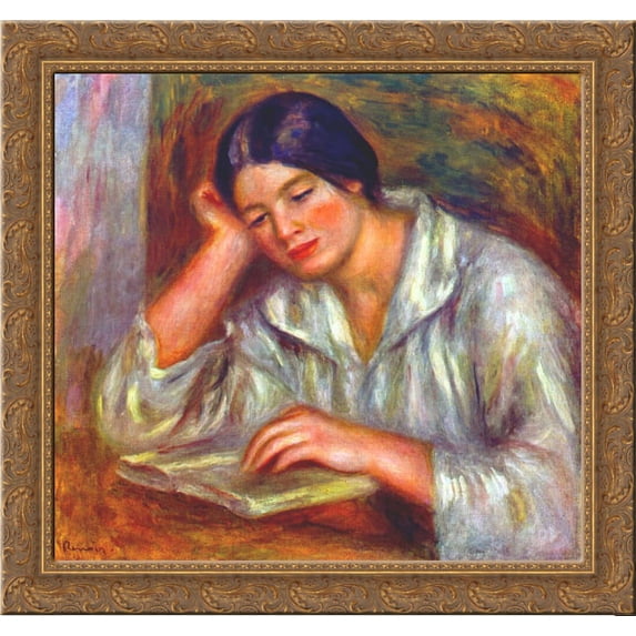 Woman in white 20x20 Gold Ornate Wood Framed Canvas Art by Renoir, Pierre Auguste