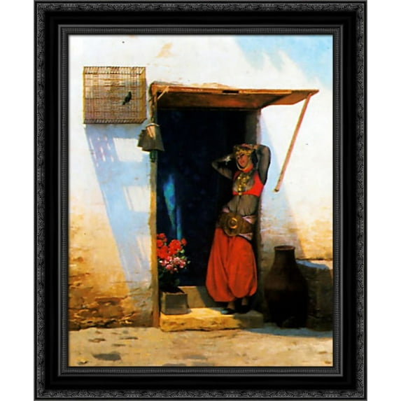Woman of Cairo at her Door 20x23 Black Ornate Wood Framed Canvas Art by Gerome, Jean Leon