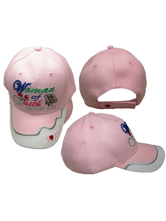 Woman of Faith Proverbs Christian Jesus Pink White Embroidered Cap CAP808 Hat