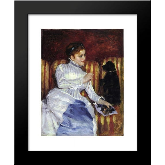 Woman on a Striped with a Dog (also known as Young Woman on a Striped Sofa with Her Dog) 20x24 Framed Art Print by Mary Cassatt
