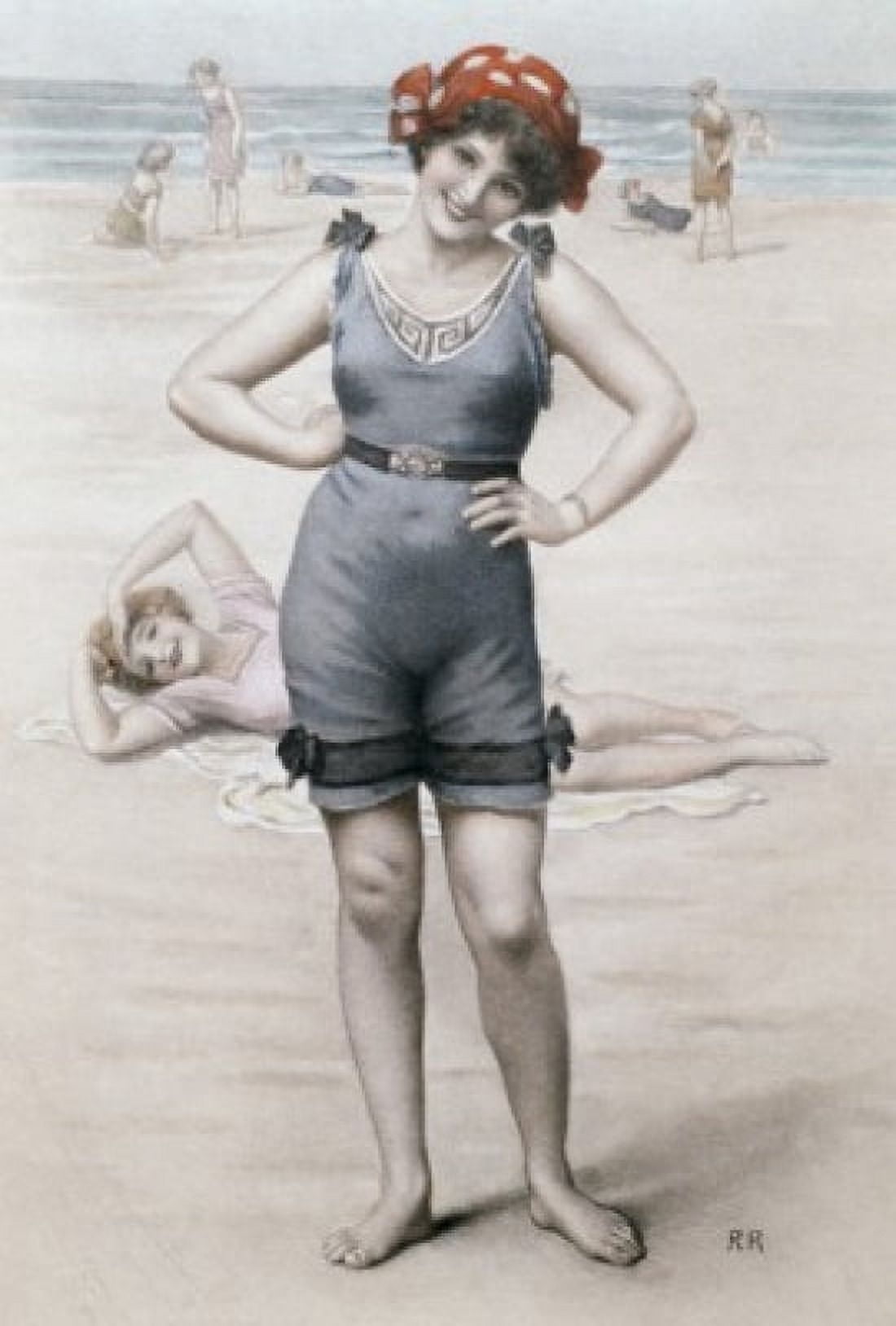 Woman on the Beach Nostalgia Cards Color Lithograph Canvas Art - (18 x 24)