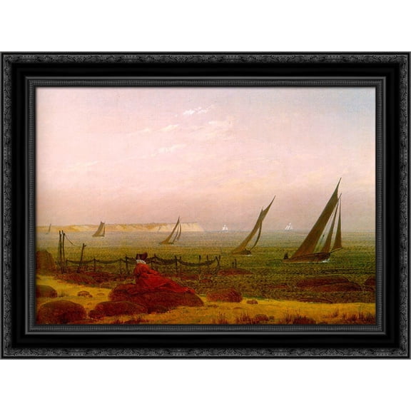 Woman on the Beach of R?gen 24x19 Black Ornate Wood Framed Canvas Art by Friedrich, Casper David